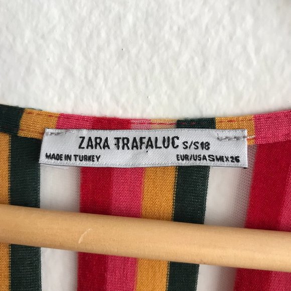 Zara Trafaluc Rainbow Striped Wrap Long Sleeve Blouse Sheer Pride Size S Small - Picture 2 of 7